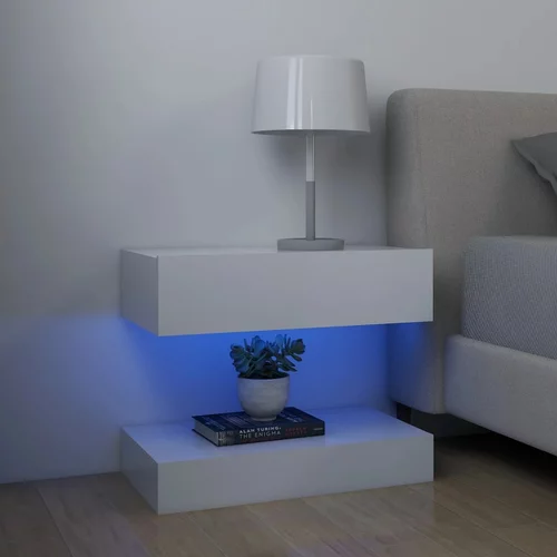vidaXL Nočne omarice z LED lučmi 2 kosa bele 60x35 cm iverna plošča