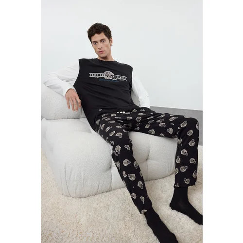 Trendyol Men's Black Printed Regular Fit Knitted Pajama Set