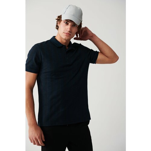 Avva Men's Navy Blue 100% Cotton Polo Neck Ribbed Standard Fit Regular Cut T-shirt Slike