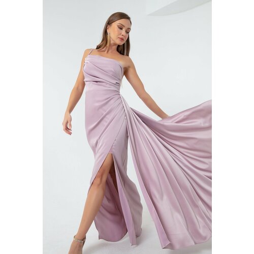Lafaba Women's Lilac One-Shoulder Satin Evening Dress & Prom Dress Slike