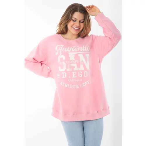 Şans Women's Plus Size Pink Inner Raised Three Thread Sweatshirt