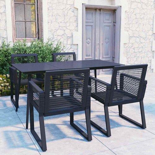  Vrtna garnitura - 5-dijelni vrtni blagovaonski set od PVC ratana crni - Dužina stola 150 cm 4 Slike