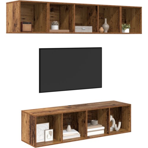 VidaXL Set TV komoda s pohranom 4 pcs Staro drvo 37 x 37 x 142.5 cm Slike