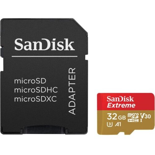 San Disk Extreme microSDHC 32GB + SD Adapter for Action Sports Cameras - 100MB/s A1 C10 V30 UHS-I U3 Cene