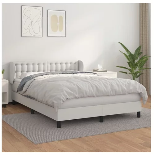 vidaXL Box spring postelja z vzmetnico bel 140x190 cm umetno