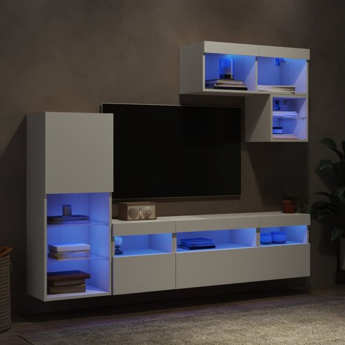  The Living Store Komplet TV omaric LED 6-delni bel inženirski les - Stenska TV Enota, (21555797) Slike