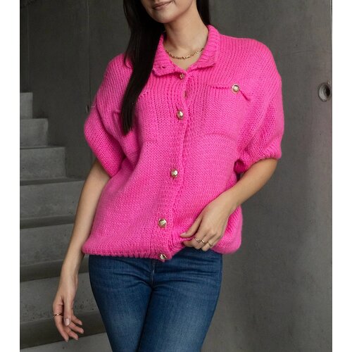 Gemre Women's fuchsia short-sleeve sweater with decorative buttons Shela Cene