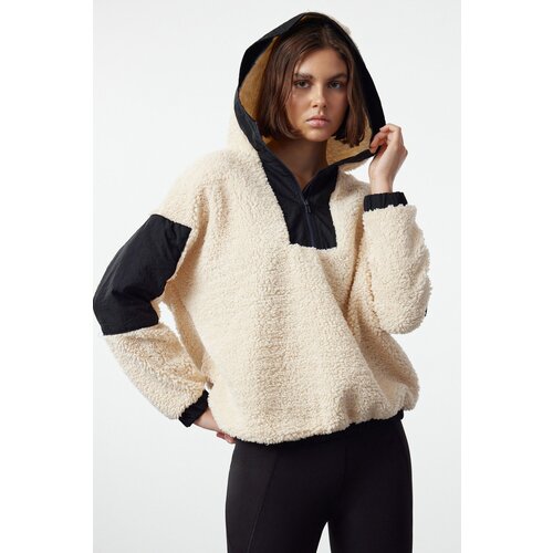 Trendyol Stone Color Block Zipper Detailed Plush Knitted Sports Sweatshirt Slike