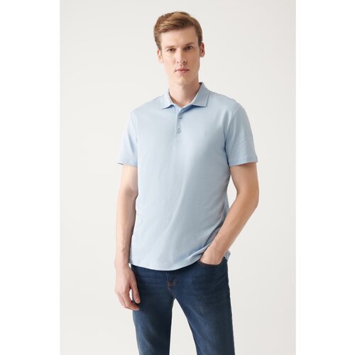 Avva Men's Light Blue 100% Cotton Standard Fit Normal Cut 3 Button Roll-Up Polo T-shirt Slike