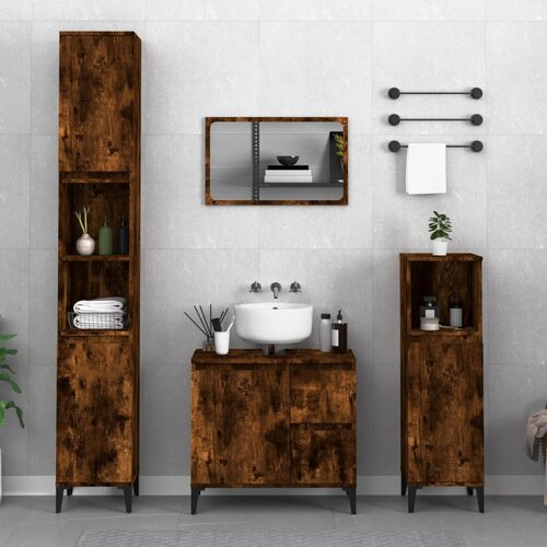 The Living Store Kopalni&amp;scaron;ka omarica dimljeni hrast 30x30x100 cm inženirski les - Kopalni&amp;scaron;ka Omarica, (21436655) Slike