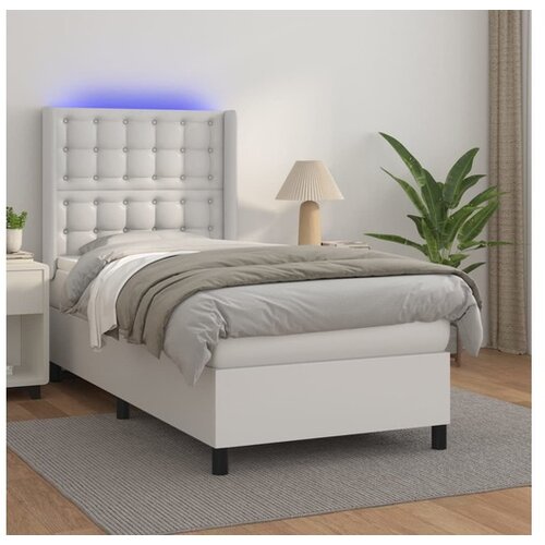  Box spring postelja z vzmetnico LED bel 90x190 cm umetno usnje Cene