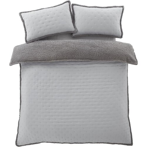 Catherine Lansfield Siva podaljšana posteljnina za zakonsko posteljo iz sherpa flisa 230x220 cm Cosy Nori – Cene
