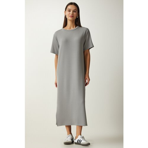  Women&amp;#039;s Gray Crew Neck Knitted Ribbed Dress Slike