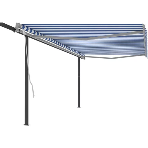 vidaXL Avtomatsko zložljiva tenda s stebrički 5x3 m modra in bela