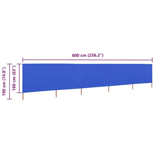  Vjetrobran s 5 panela od tkanine 600 x 160 cm azurno plavi Slike