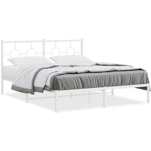 vidaXL Kovinski posteljni okvir z vzglavjem bel 160x200 cm