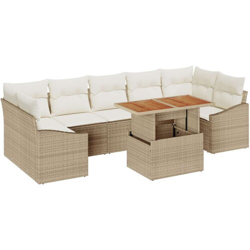 vidaXL 8-delni vrtni kavčni set z blazinami Bež Poly Rattan Cene