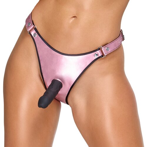 Bad Kitty Strap-on Thong with Dildo Shimmering Metallic Pink XXL Slike