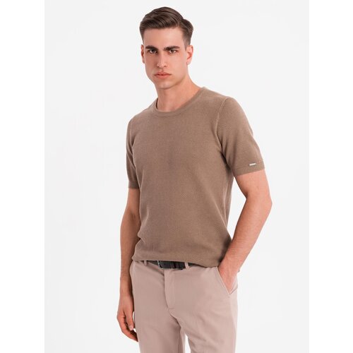 Ombre Men's fine-textured knit shirt - light brown Cene