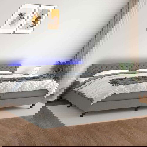  Box spring postelja z vzmetnico LED temno siva 200x200 cm blago, (20726808) Slike