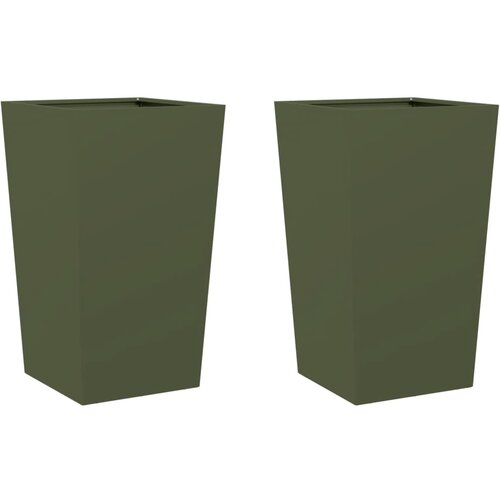 Maison Chic Vrtno korito - Greda - Cvetlični Lonec 2 kosa olivno zelena 45x45x75 cm jeklo, (21789489) Slike
