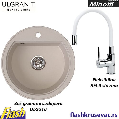  Granitna sudopera Ulgranit ULG510 okrugla (BEŽ) + fleksibilna slavina Minotti - SET Cene