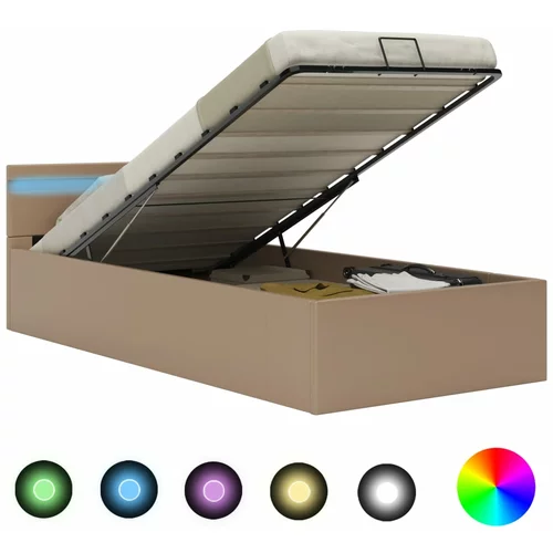 vidaXL Dvižni posteljni okvir LED kapučino umetno usnje 100x200 cm, (20606619)