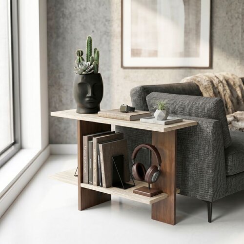 Hanah home pomoćni sto essenziale, 80 cm, travertin / orah Cene