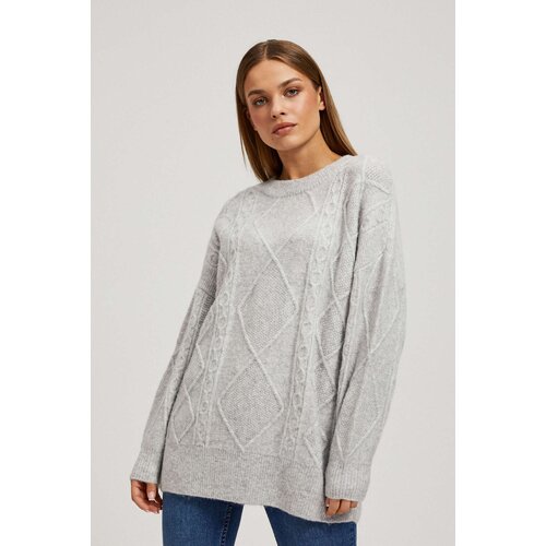 Marisse Light Gray Decorative Knit Sweater Slike