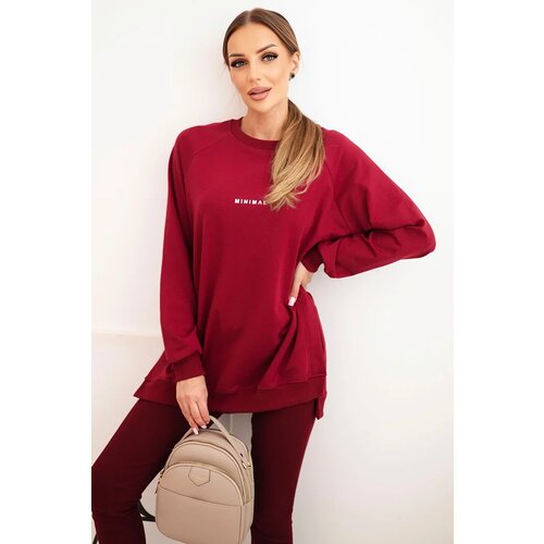 Polski Women&amp;#039;s cotton set with a sweatshirt and leggings with the inscription Minimal maroon Slike