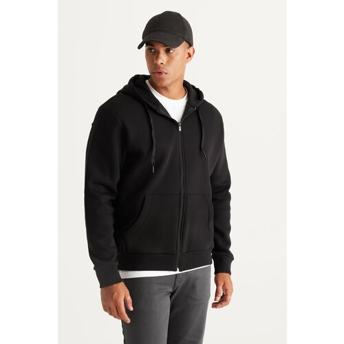 AC&Co / Altınyıldız Classics Men's Black Standard Fit Regular-Fit Fleece 3 Thread Hooded Zipper Sweatshirt Jacket Cene