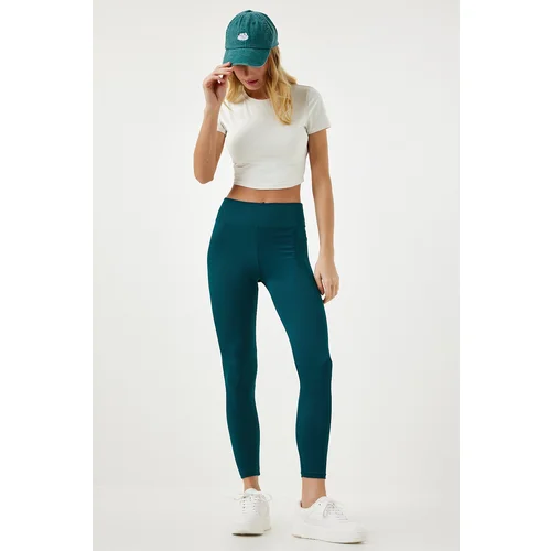  Women's Emerald Green High Waist Ribbed Seamless Knitted Leggings