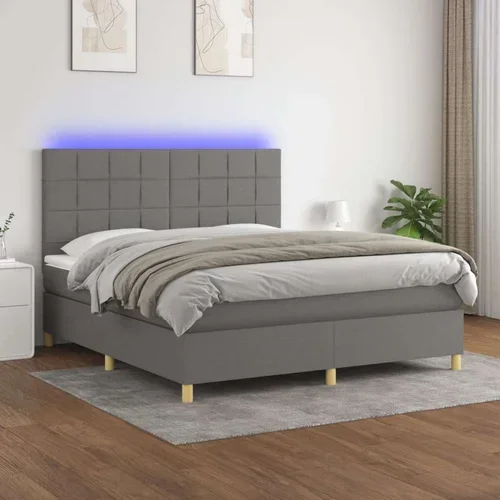  Box spring postelja z vzmetnico LED temno siva 180x200 cm blago, (20789681)