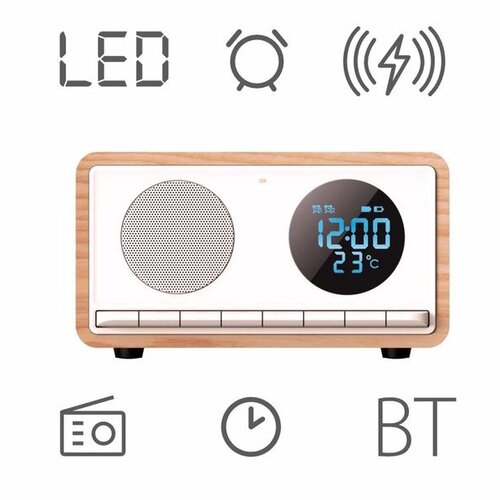 Manta budilica FM, BT, QI punj, veliki zaslon, microSD, baterija, bijeli RDI912W Cijene