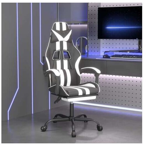  Gaming stol z oporo za noge črno in belo umetno usnje Cene