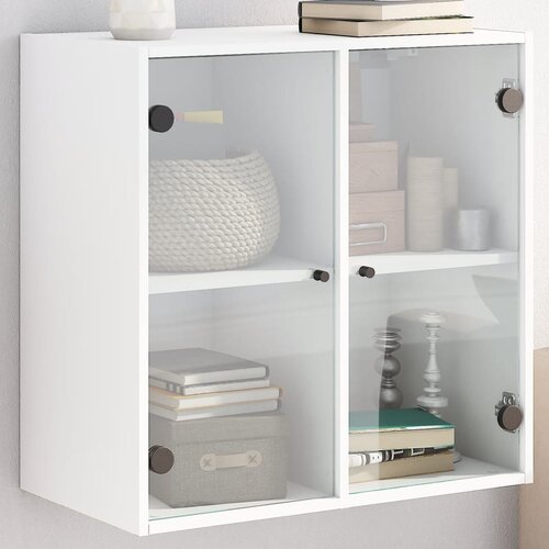  The Living Store Stenska omarica s steklenimi vrati bela 68x37x68,5 cm - Stenska Omarica, (21444122) Slike