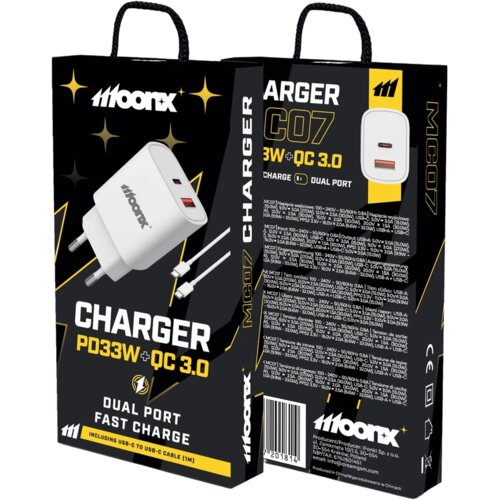 Forcell POLNILEC MOONX PD 33W 1XUSB-C 1XUSB QC3.0 Z USB-C KABLOM ZA SAMSUNG XIAOMI, (5000337888) Slike