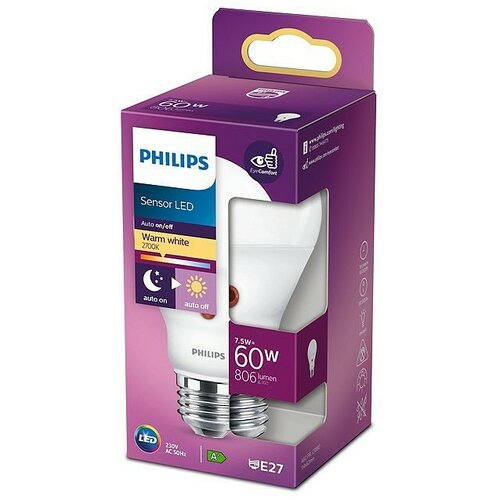 Philips LED sijalica E27 7.5W=60W 2700K SA SENZOROM NOC I DAN Cene
