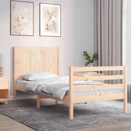  The Living Store Posteljni okvir z vzglavjem 100x200 cm trden les - Posteljni Okvir, (21439834) Slike
