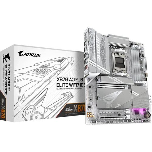 Gigabyte X870 AORUS ELITE WIFI7 ICE Motherboard - Supports AMD Ryzen 9000 CPUs, 16+2+2 Phases Digital VRM, up to 8000MHz DDR5 (OC), 3xPCIe 5.0 + 1xPCIe 4.0, Wi-Fi 7, 2.5GbE LAN, USB 4 Slike