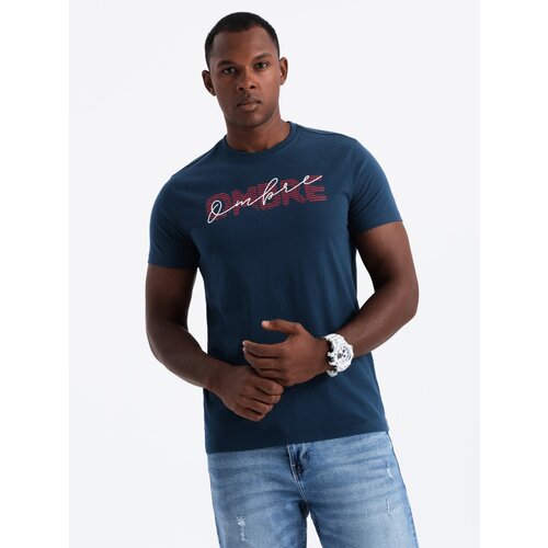 Ombre Men's cotton T-shirt with delicate embroidery - cream Cijene
