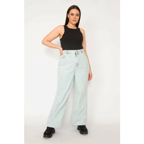 Şans Women's Plus Size Blue Faded Mom Jeans with a Faded Print.