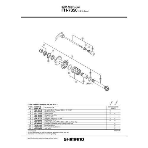 Konus shimano FH7850 left lock nut M14 & cone M14 w/dust cap Y3D198040 shimano Slike