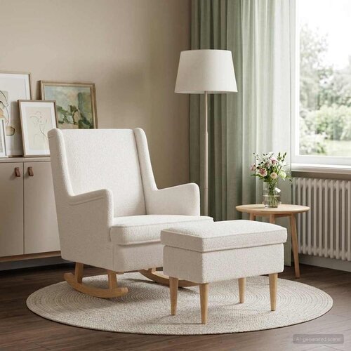  Fotelja s footstoolom 2 kom. Krem Boucl&amp;eacute; 60 x 79 x 87,5 cm Slike