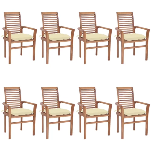vidaXL Jedilni stoli 8 kosov s kremno belimi blazinami trdna tikovina