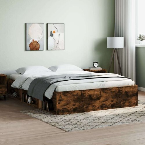  Posteljni okvir dimljen hrast 160x200 cm Slike