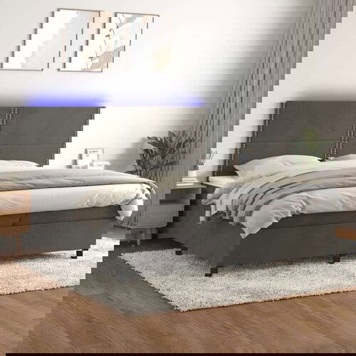  Box spring postelja z vzmetnico LED temno siva 200x200 cm žamet, (20725392) Slike