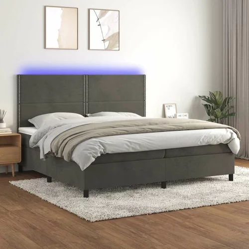 Box spring postelja z vzmetnico LED temno siva 200x200 cm žamet, (20725392)