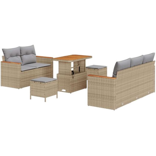  8-dijelni vrtni sofa set s jastučićima bež poli ratan akacije  Vrtna garnitura - 3-dijelni vrtni blagovaonski set s jastučićima Cijene