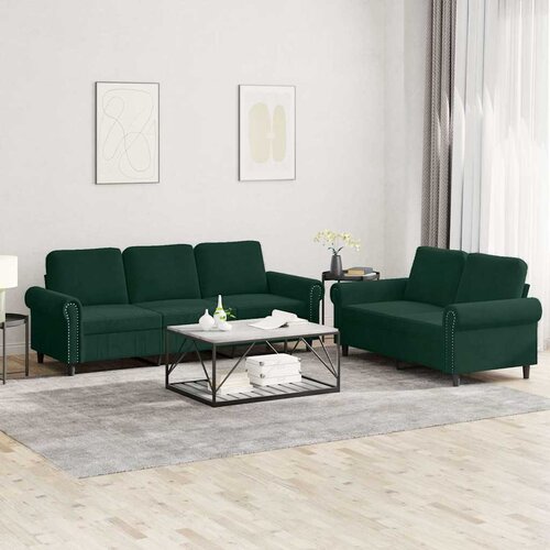  2-dijelni set sofa s jastucima tamnozeleni bar&scaron;unasti Cijene